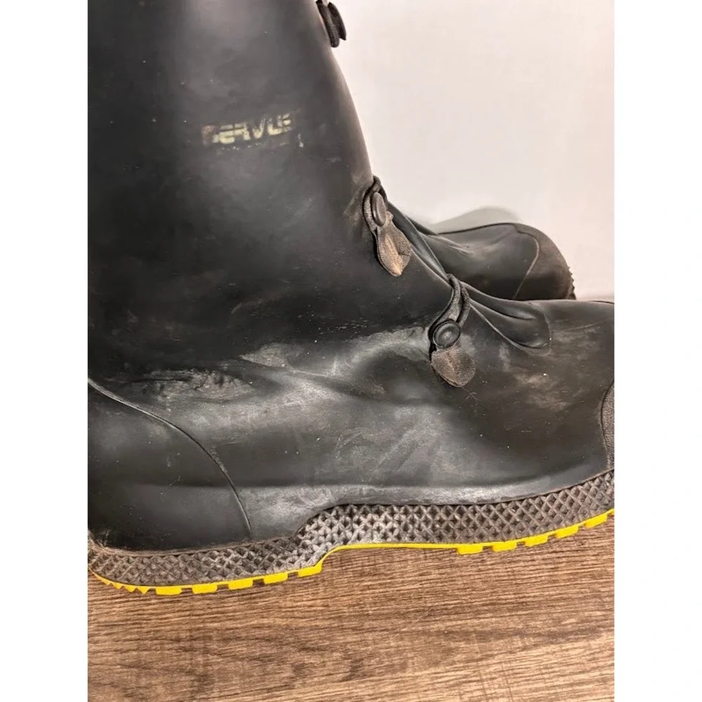Servus Mens Black Rubber 3-Button Overboots Galoshes Yellow Sole XL 14-15 USA